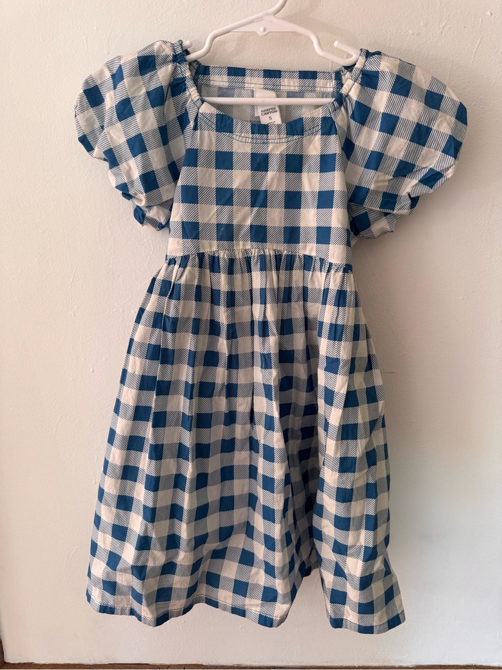 Harper Canyon Blue and White Gingham Puff-Sleeve Dress